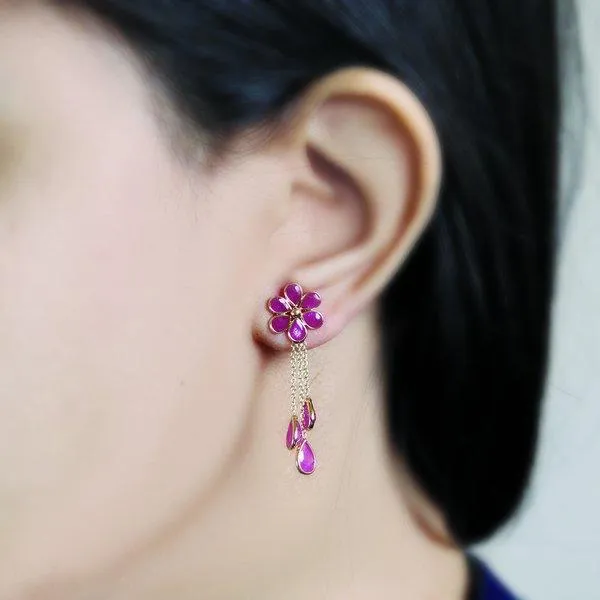 Dainty Natural Ruby Flower Earrings