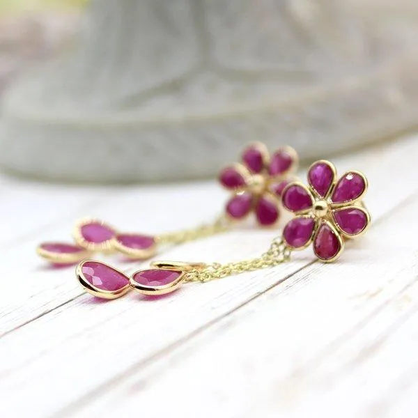 Dainty Natural Ruby Flower Earrings