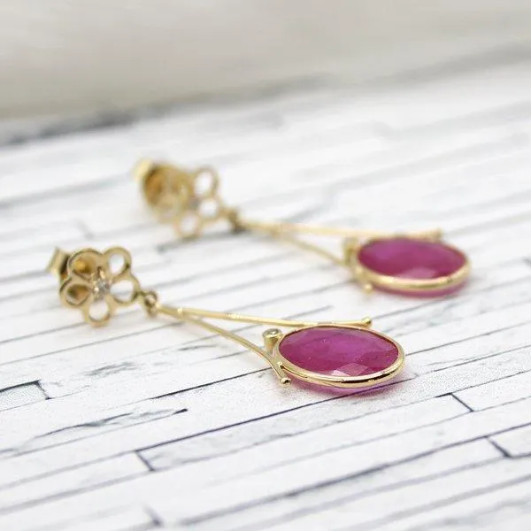 Dainty Ruby and Diamond Earrings