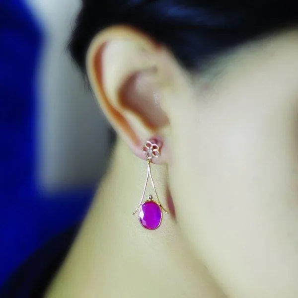 Dainty Ruby and Diamond Earrings