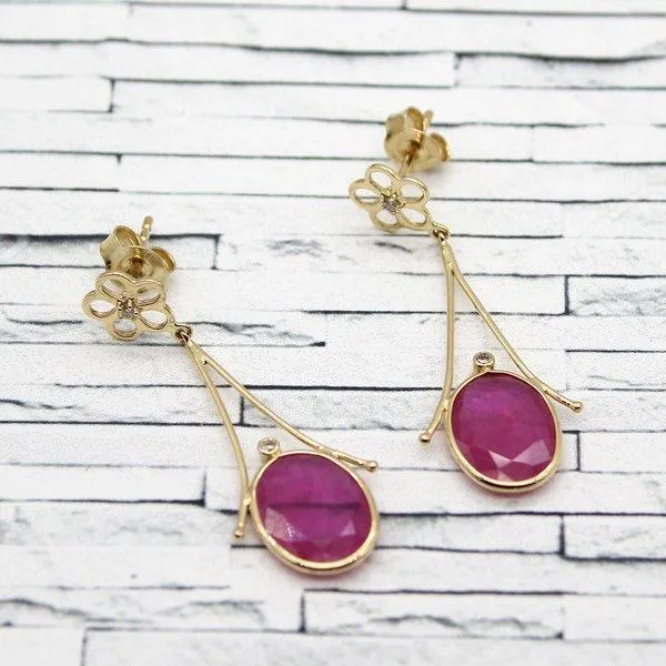 Dainty Ruby and Diamond Earrings