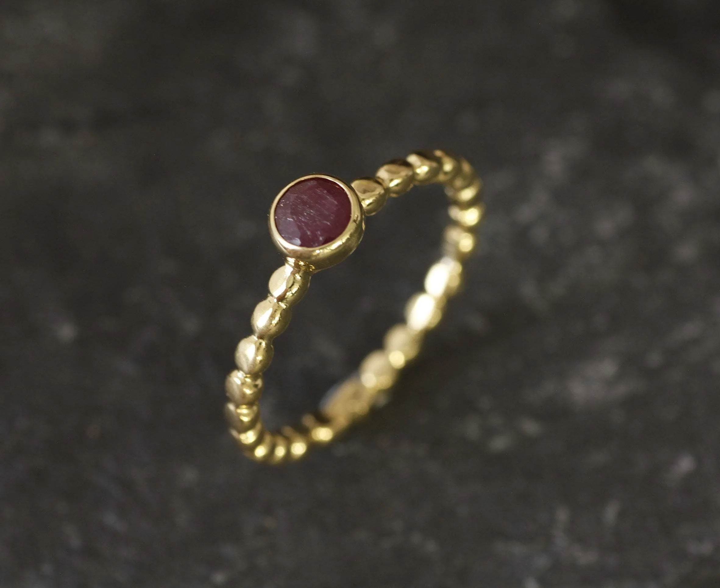 Dainty Ruby Gold Ring - Ruby Promise Ring - Ruby Solitaire Ring