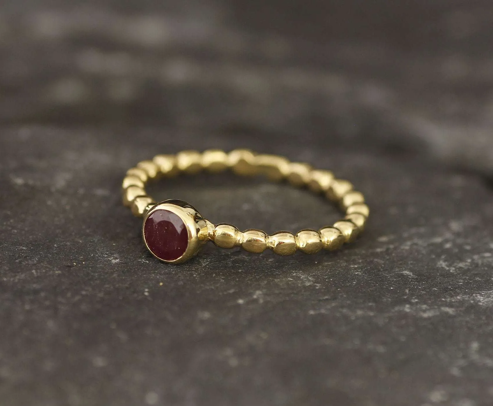 Dainty Ruby Gold Ring - Ruby Promise Ring - Ruby Solitaire Ring