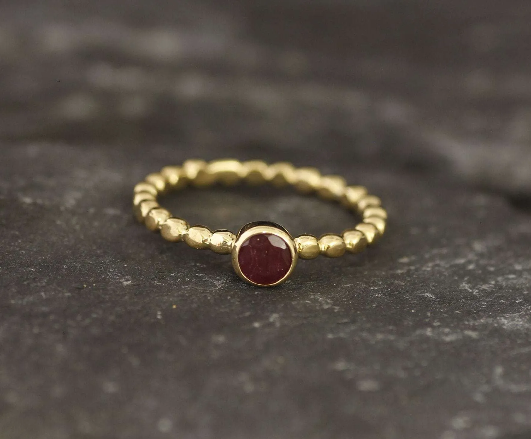 Dainty Ruby Gold Ring - Ruby Promise Ring - Ruby Solitaire Ring