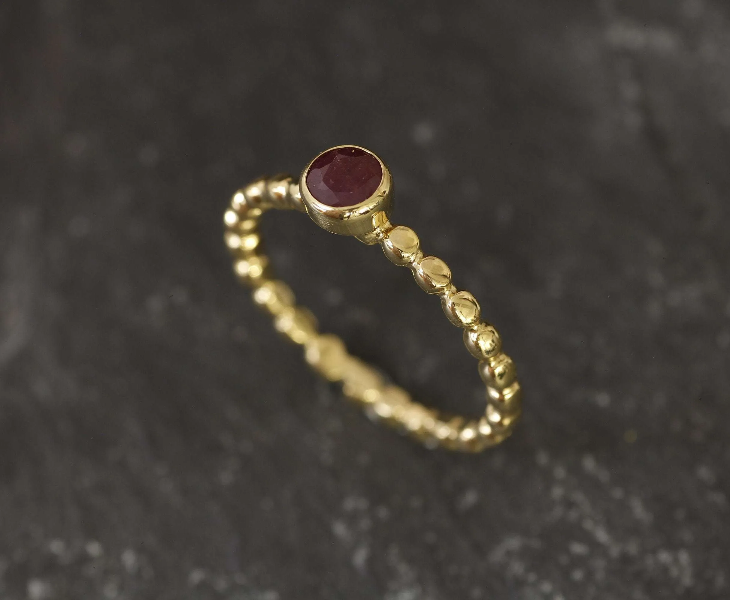 Dainty Ruby Gold Ring - Ruby Promise Ring - Ruby Solitaire Ring