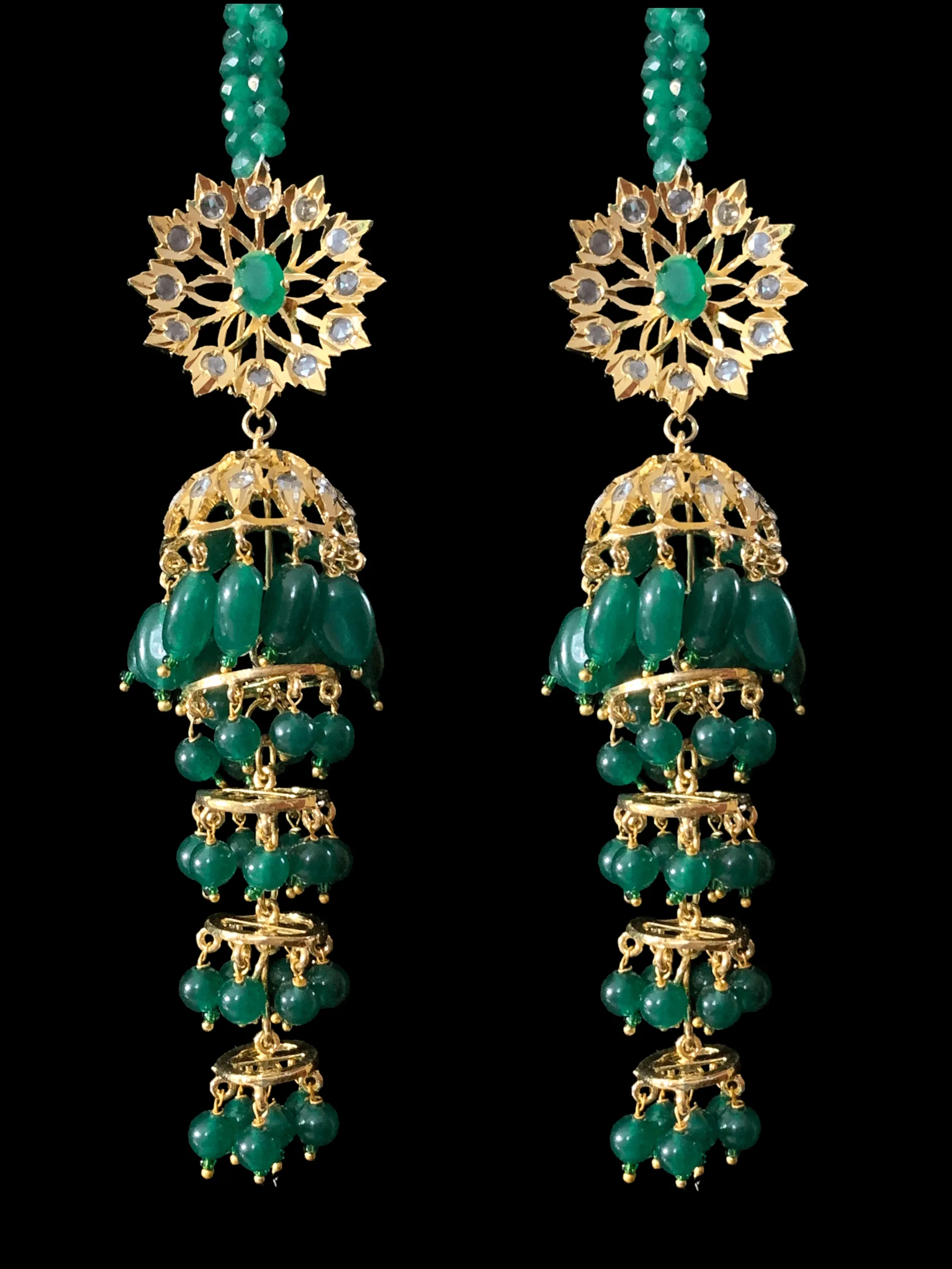 DER161 Yukti multilayer jhumka ( green ) SHIPS IN 2 WEEKS