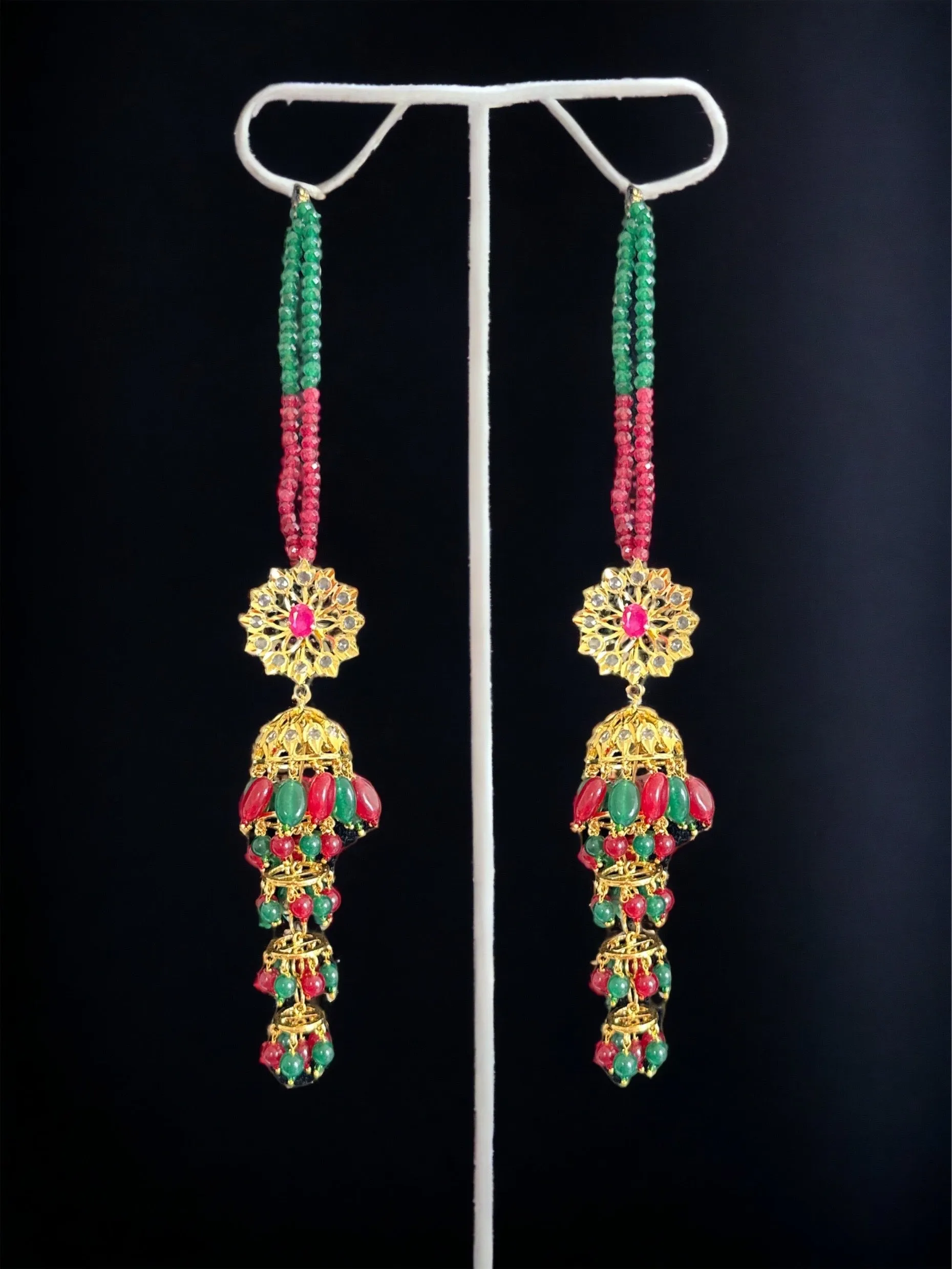 DER524 Yukti multilayer jhumka ( red green ) READY TO SHIP)