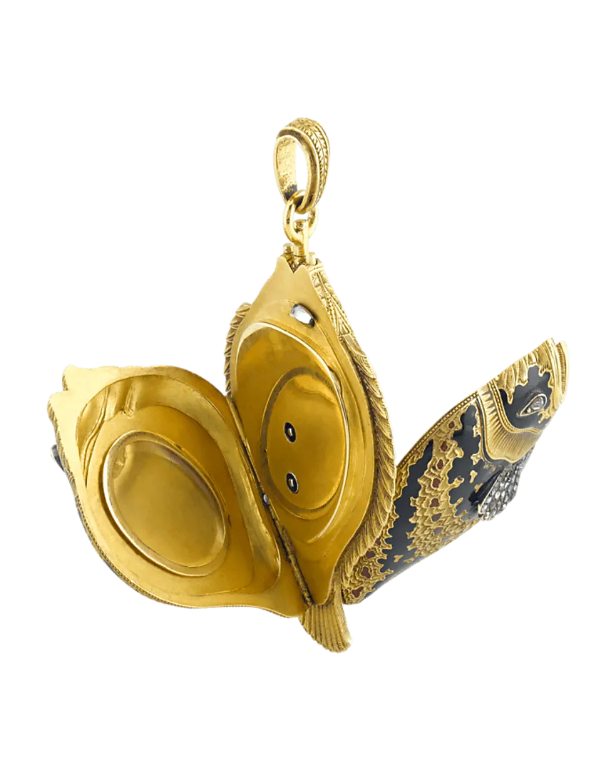 Diamond and Enamel Sunfish Lapel Watch