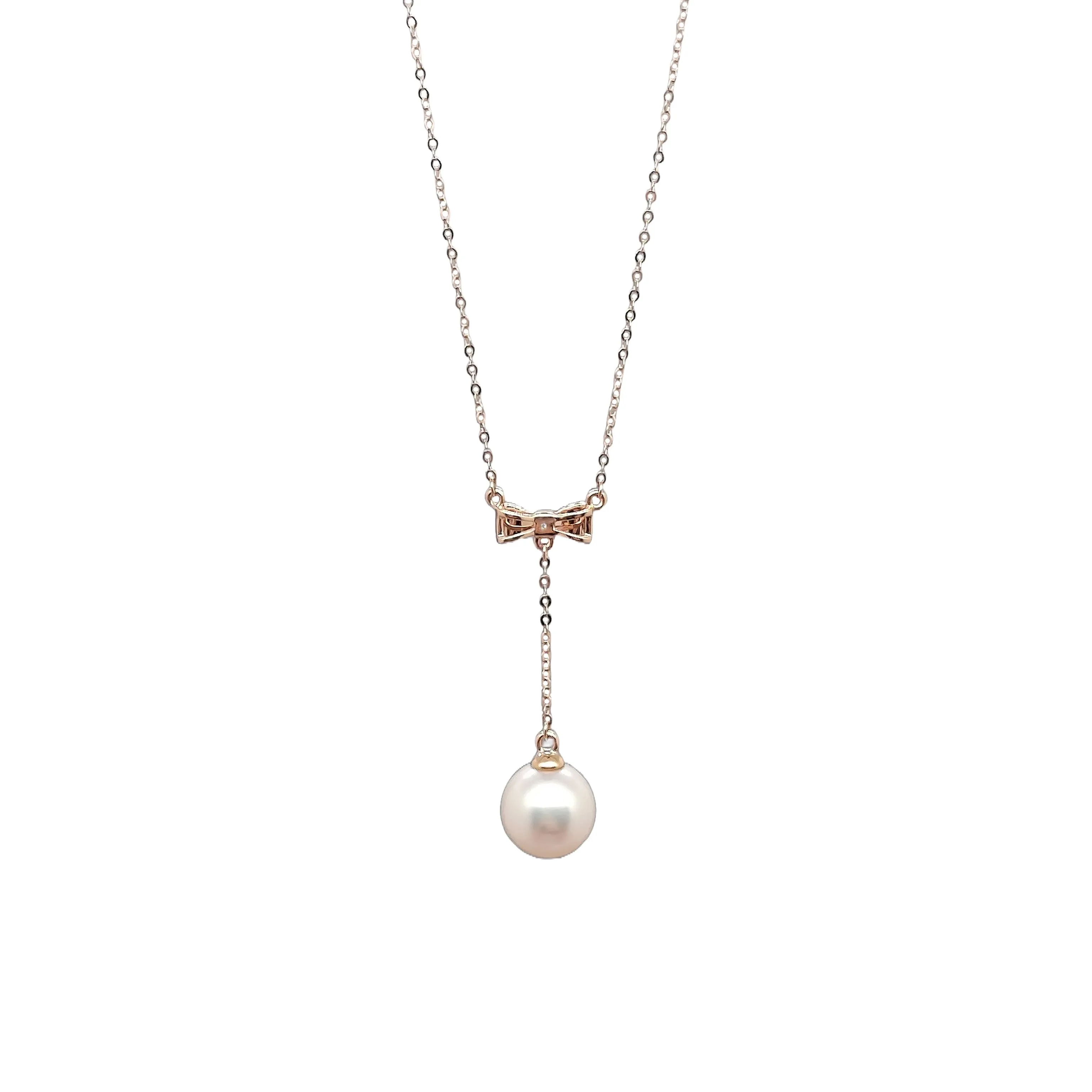 Diamond Bowtie Pearl Necklace