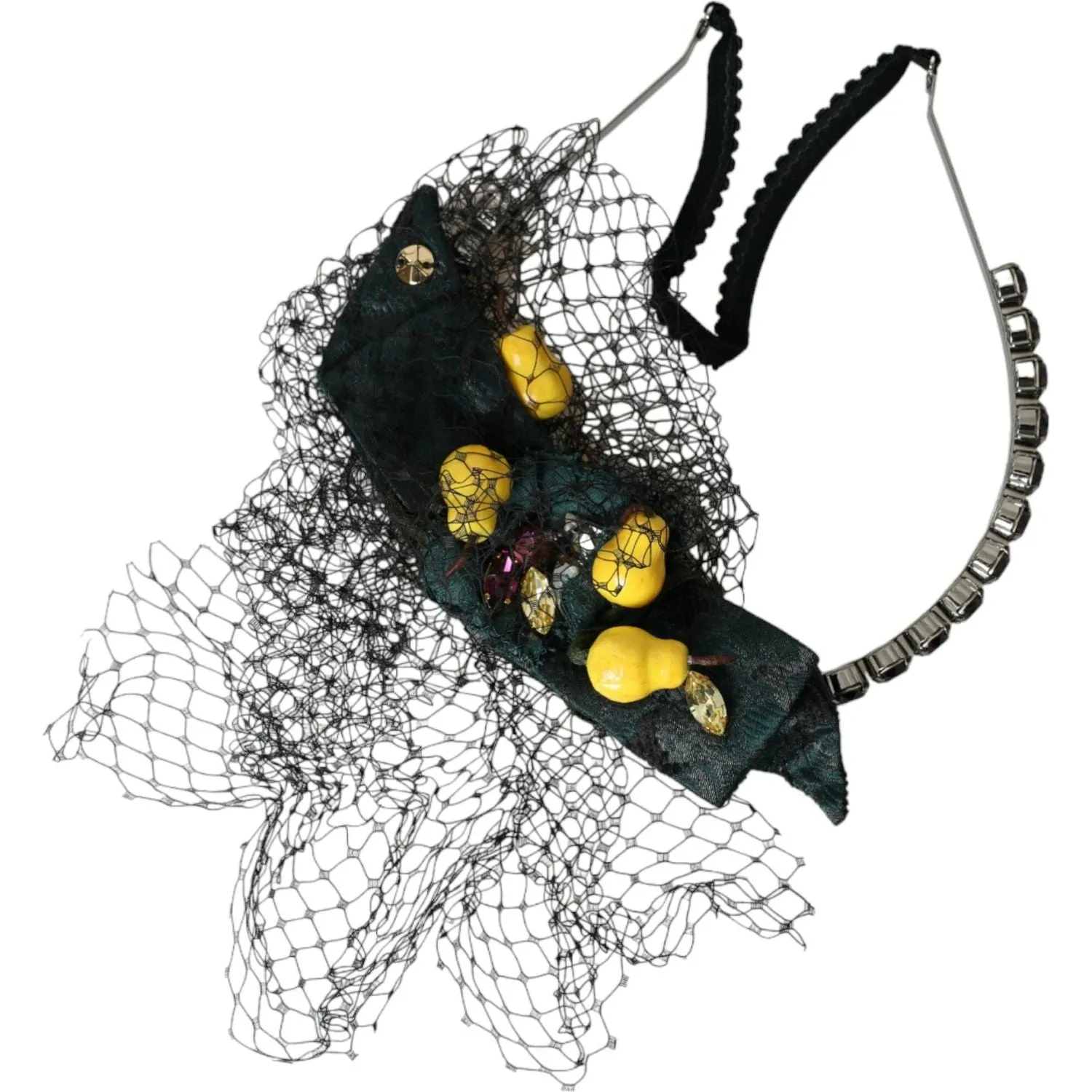 Dolce & Gabbana Black Lemons Sicily Purple Crystal Net Headband Diadem