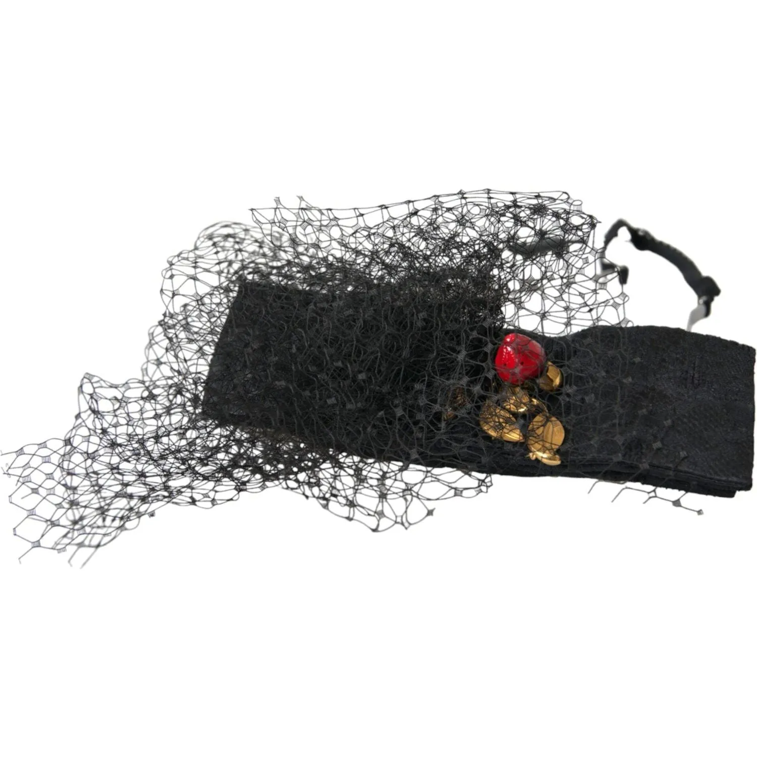 Dolce & Gabbana Black Strawberry Sicily Crystal Mesh Net Headband Diadem