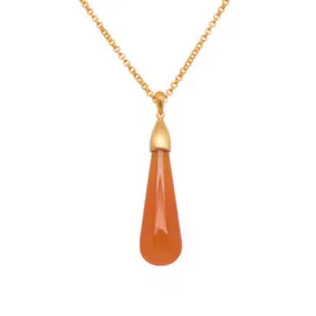 Drop Cabochon Red Onyx 24K Gold Vermeil Pendant