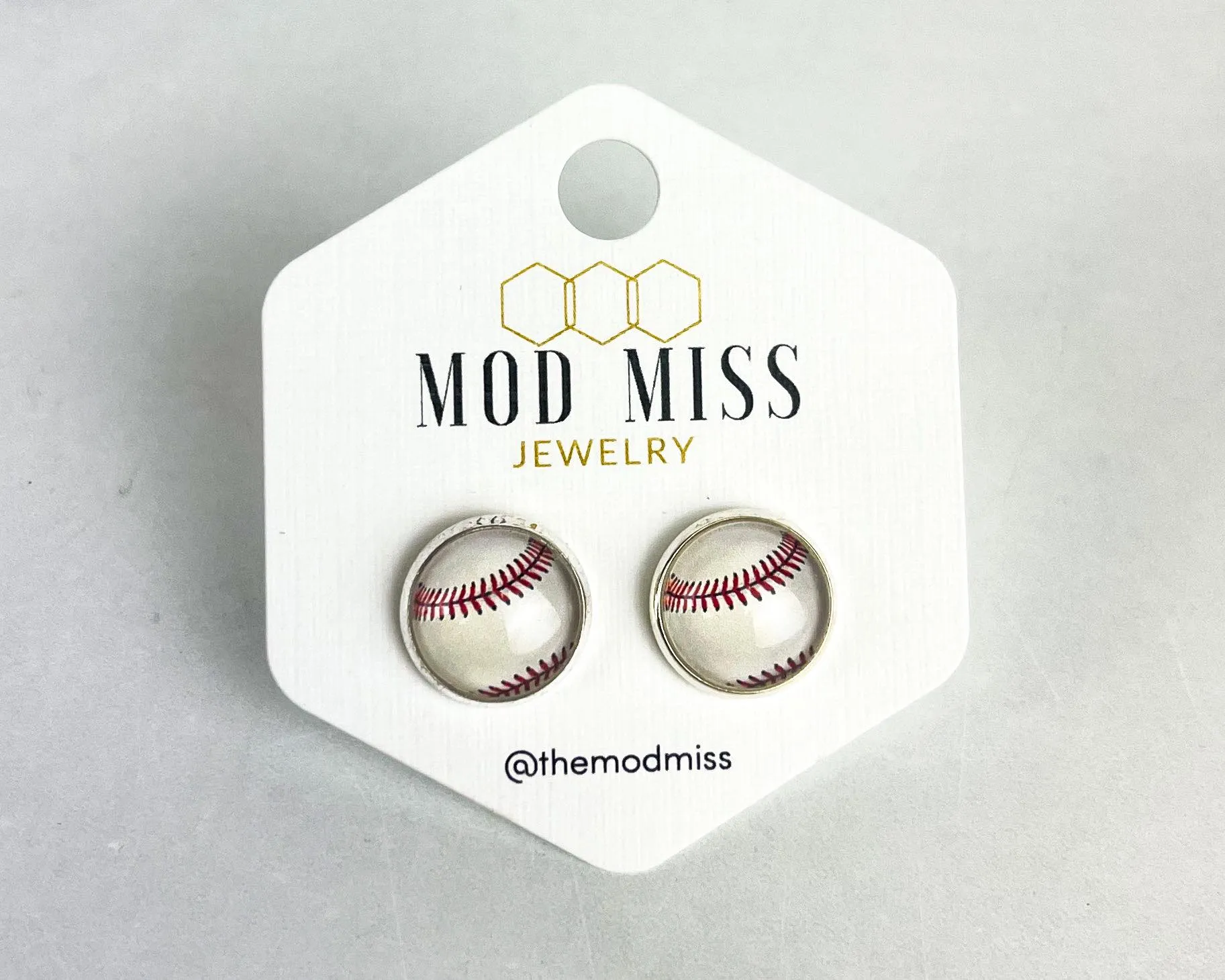 Druzy Stud Earring "Baseball"