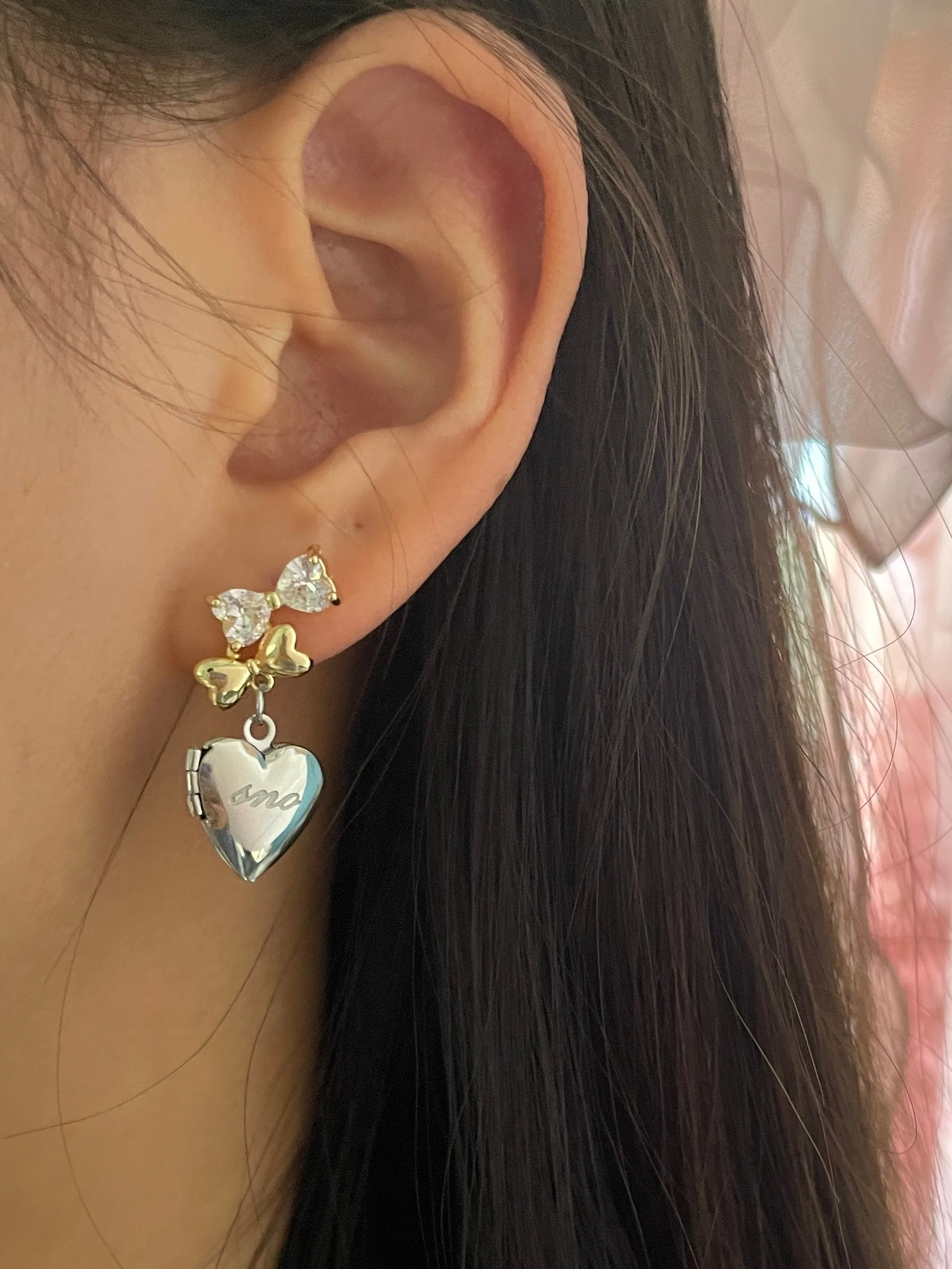 Dulce Double Bow Heart Locket Earrings