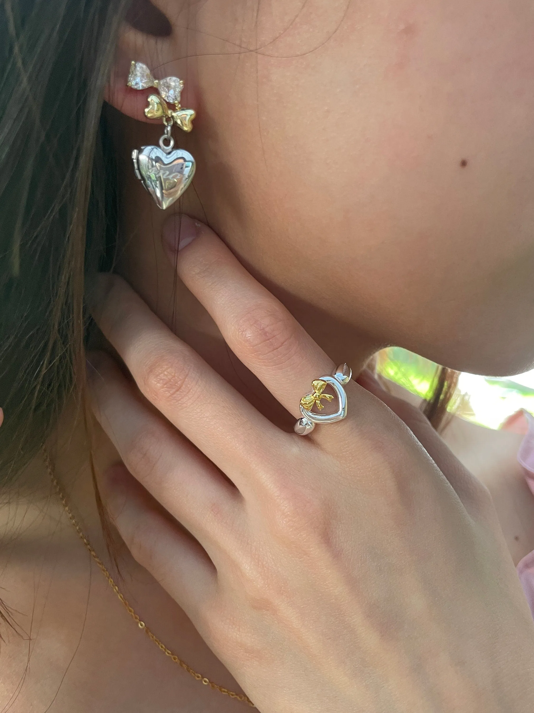 Dulce Double Bow Heart Locket Earrings