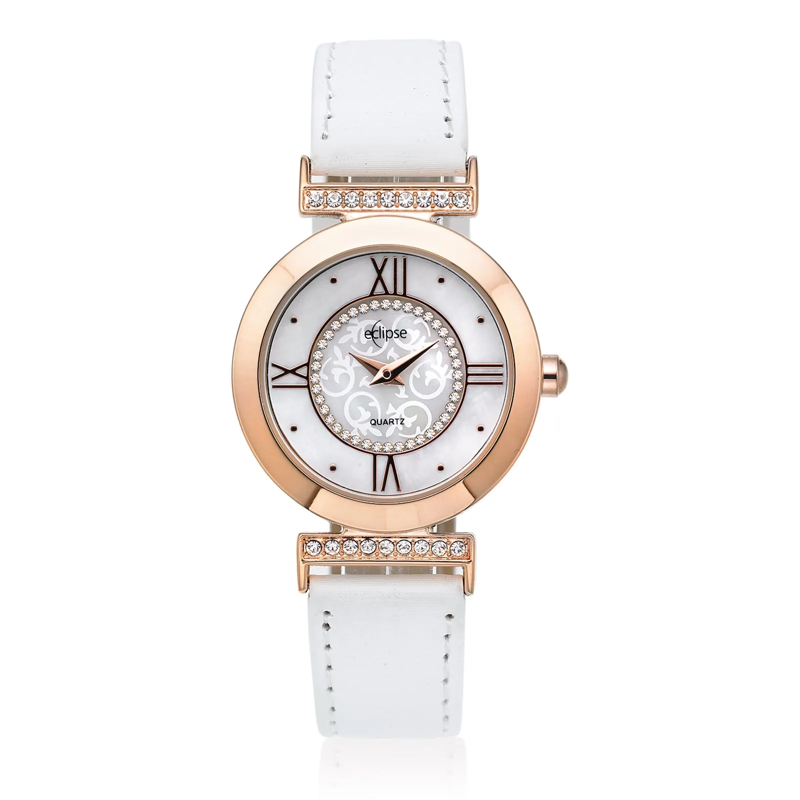 Eclipse Crystal Set Rose Tone Roman Numeral Ladies  Watch