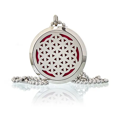 Elegant Aromatherapy Diffuser Necklace - Flower of Life 30mm | Stainless Steel Locket with Essential Oil Pads