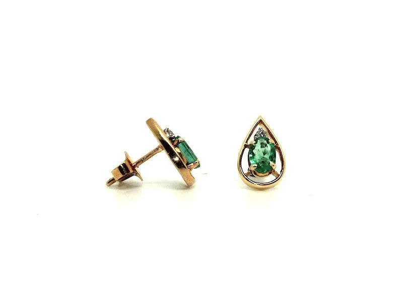 Emerald And Diamond Wire Drop Stud Ad No.029 (6/8mm)