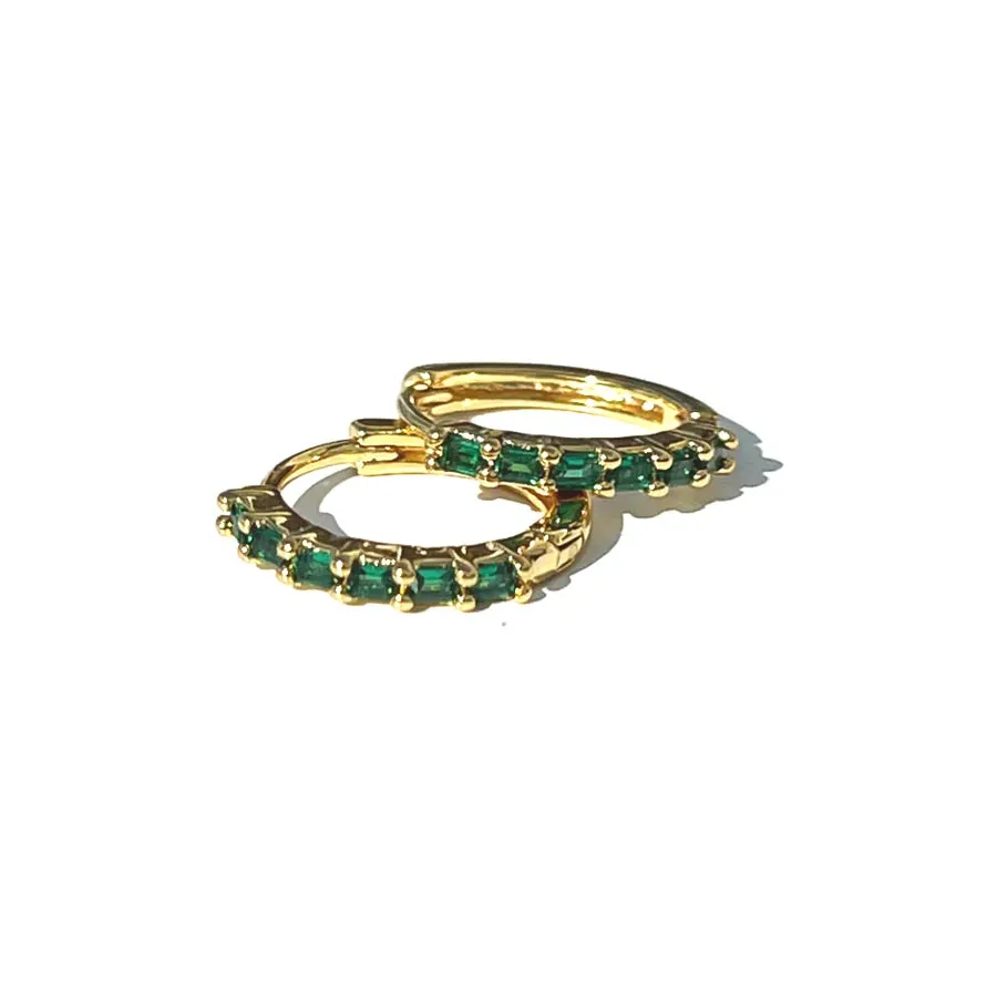 Emerald Baguette Gold Earrings