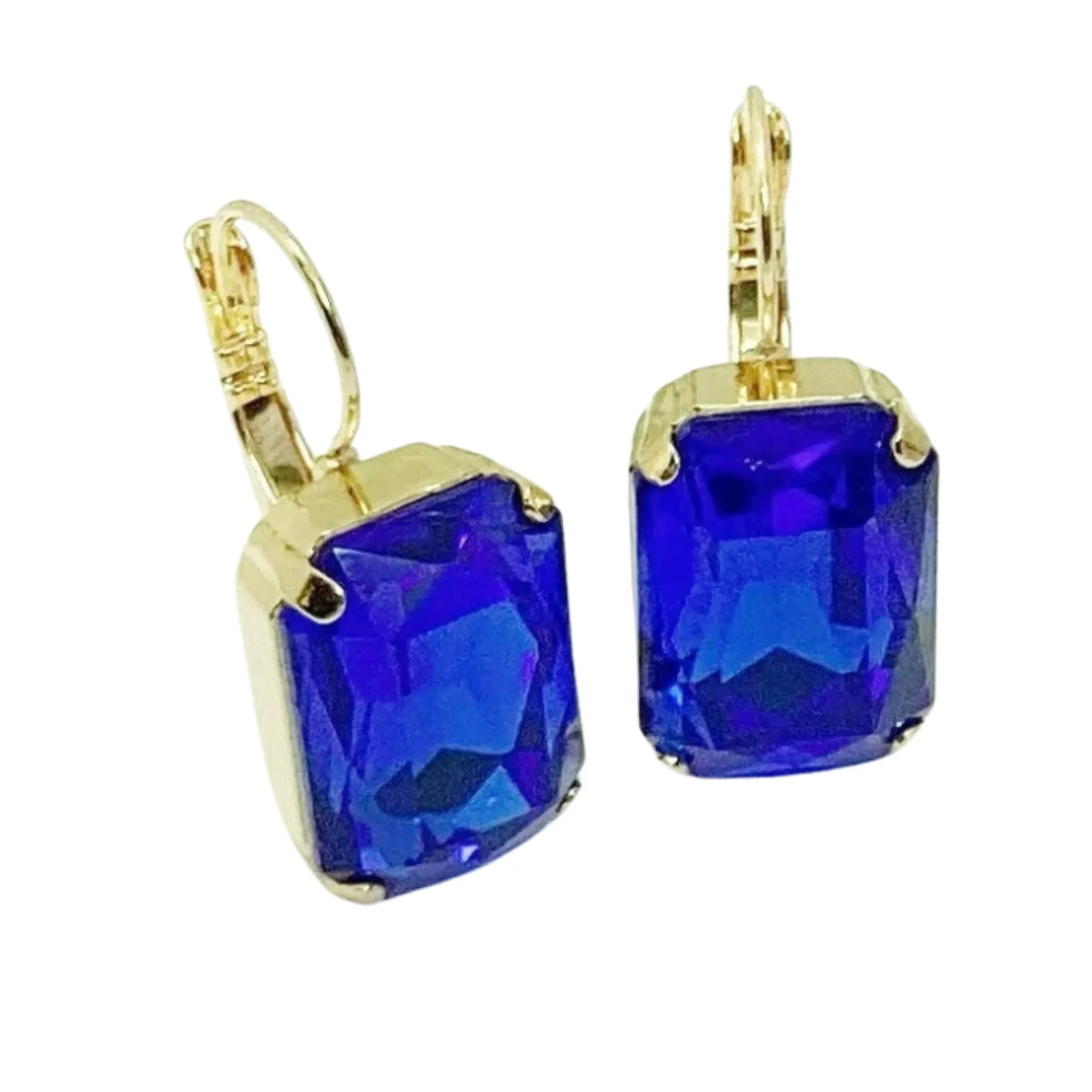 Emerald cut blue earrings