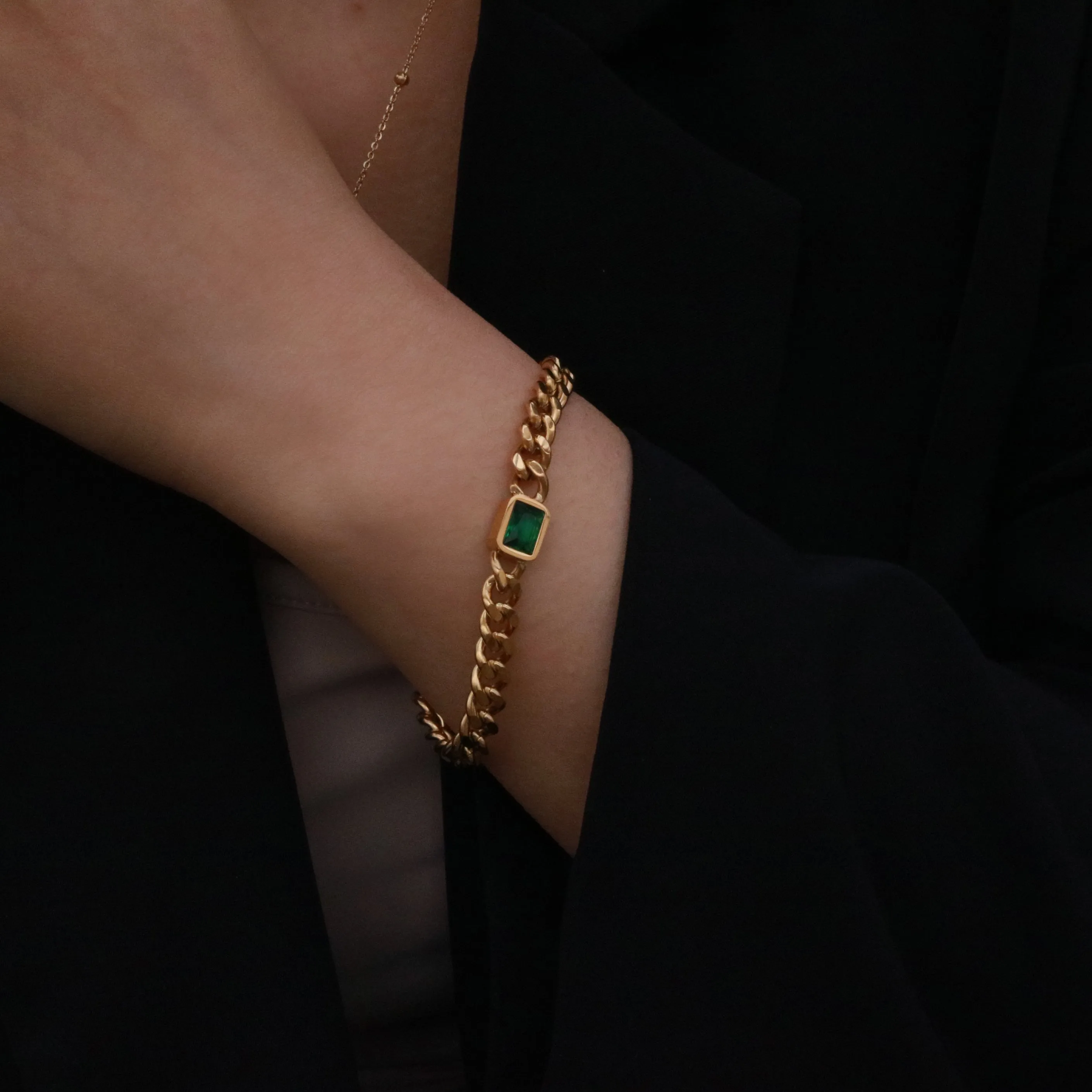 Emerald Gem Curb Chain Bracelet-Preorder