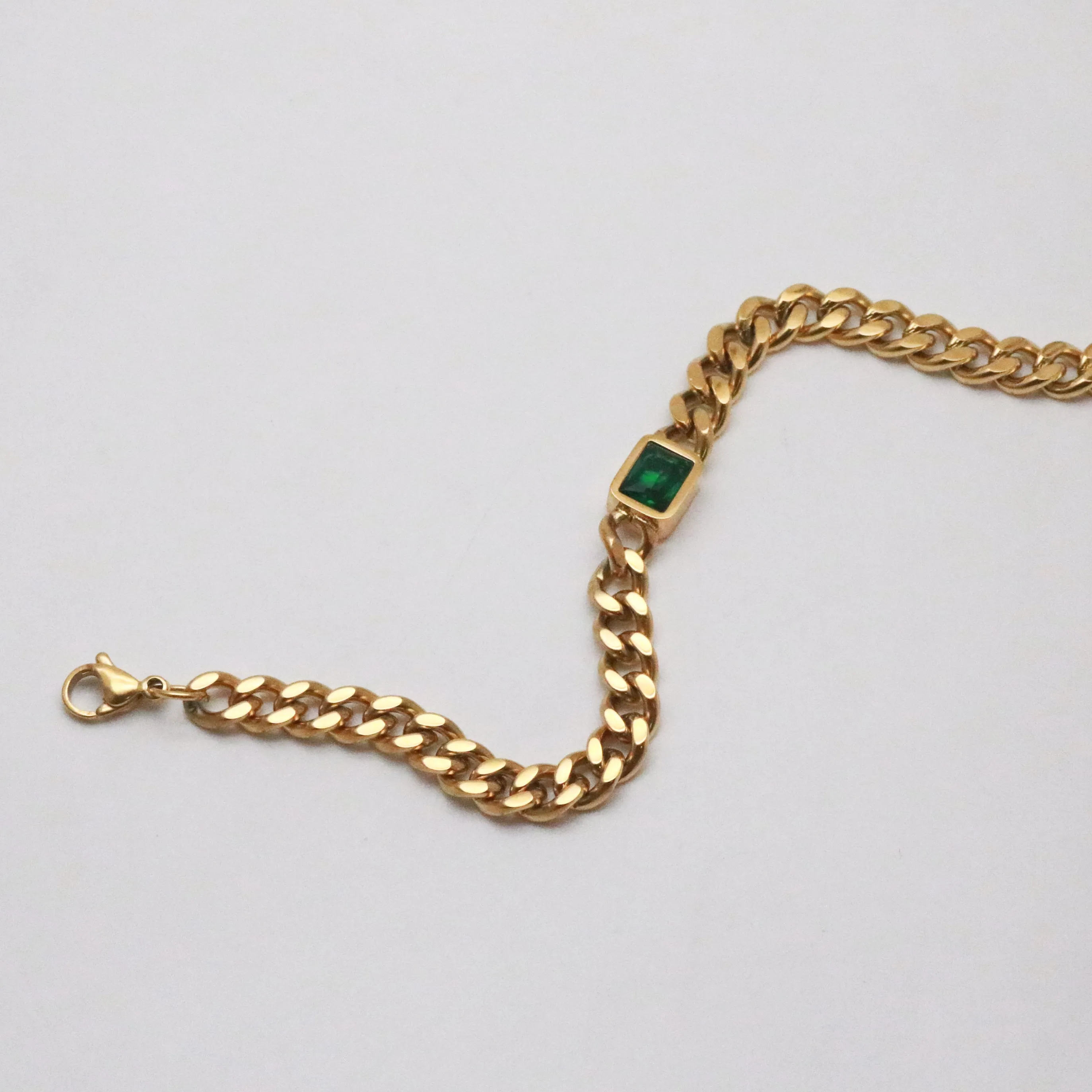 Emerald Gem Curb Chain Bracelet-Preorder