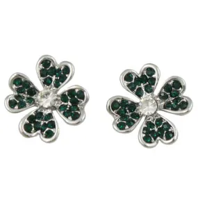 Emerald Green Crystal 4 Leaf Clover Pierced Earring - BTS603E