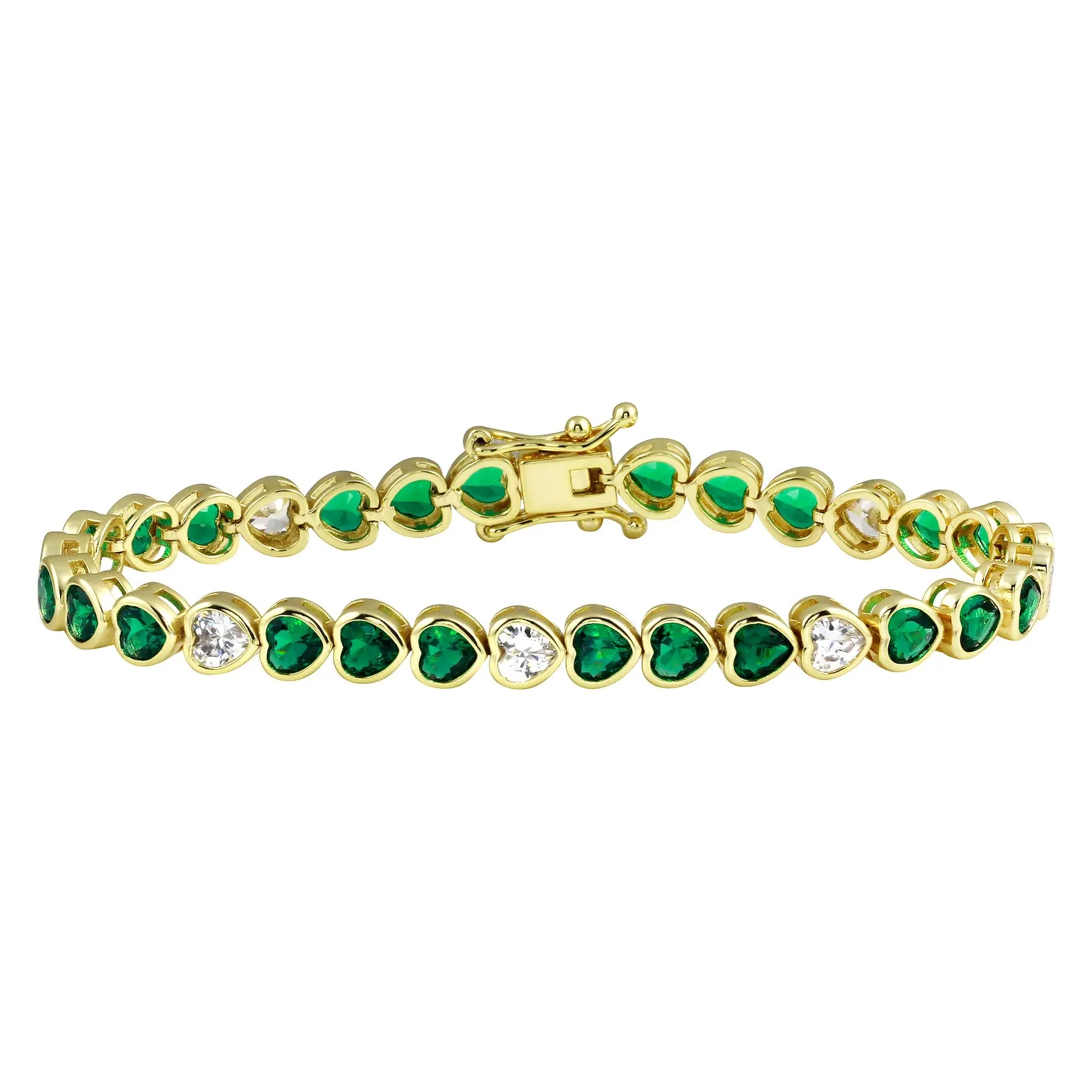 Emerald Green CZ Bezel Heart Tennis Bracelet