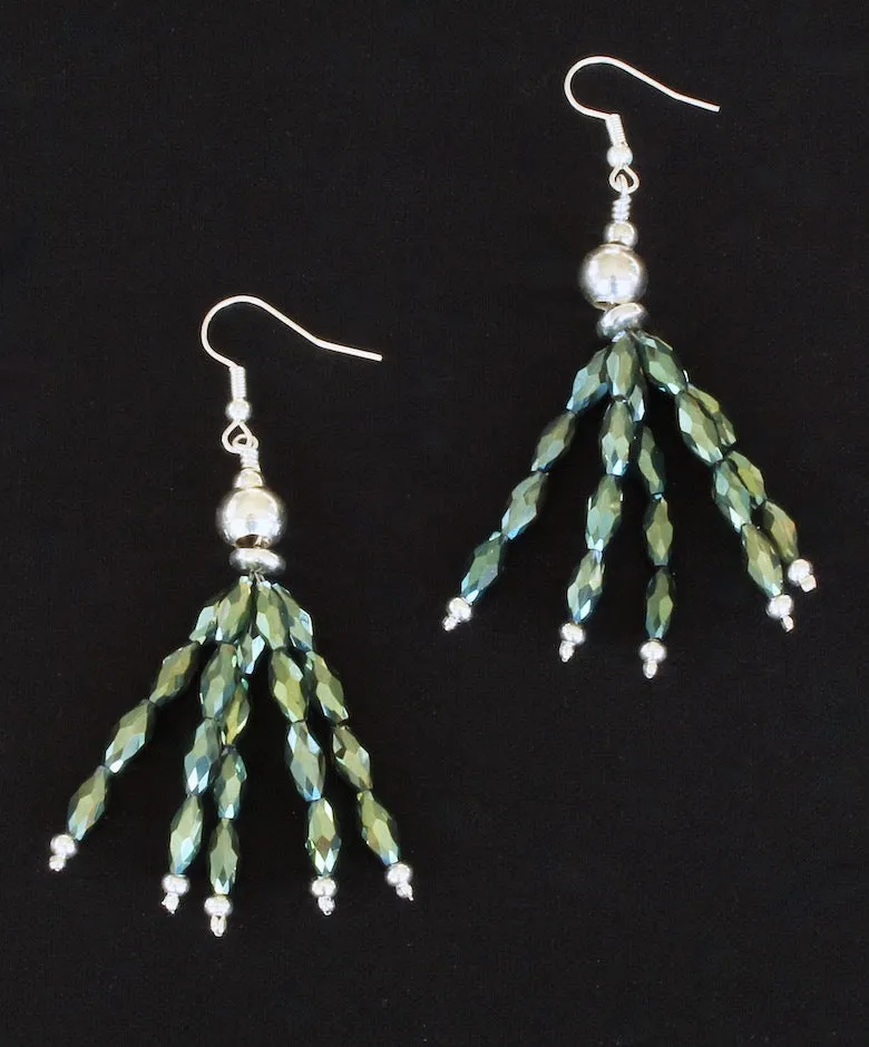 Emerald Green Glass Rice Bead Earrings with Sterling Silver