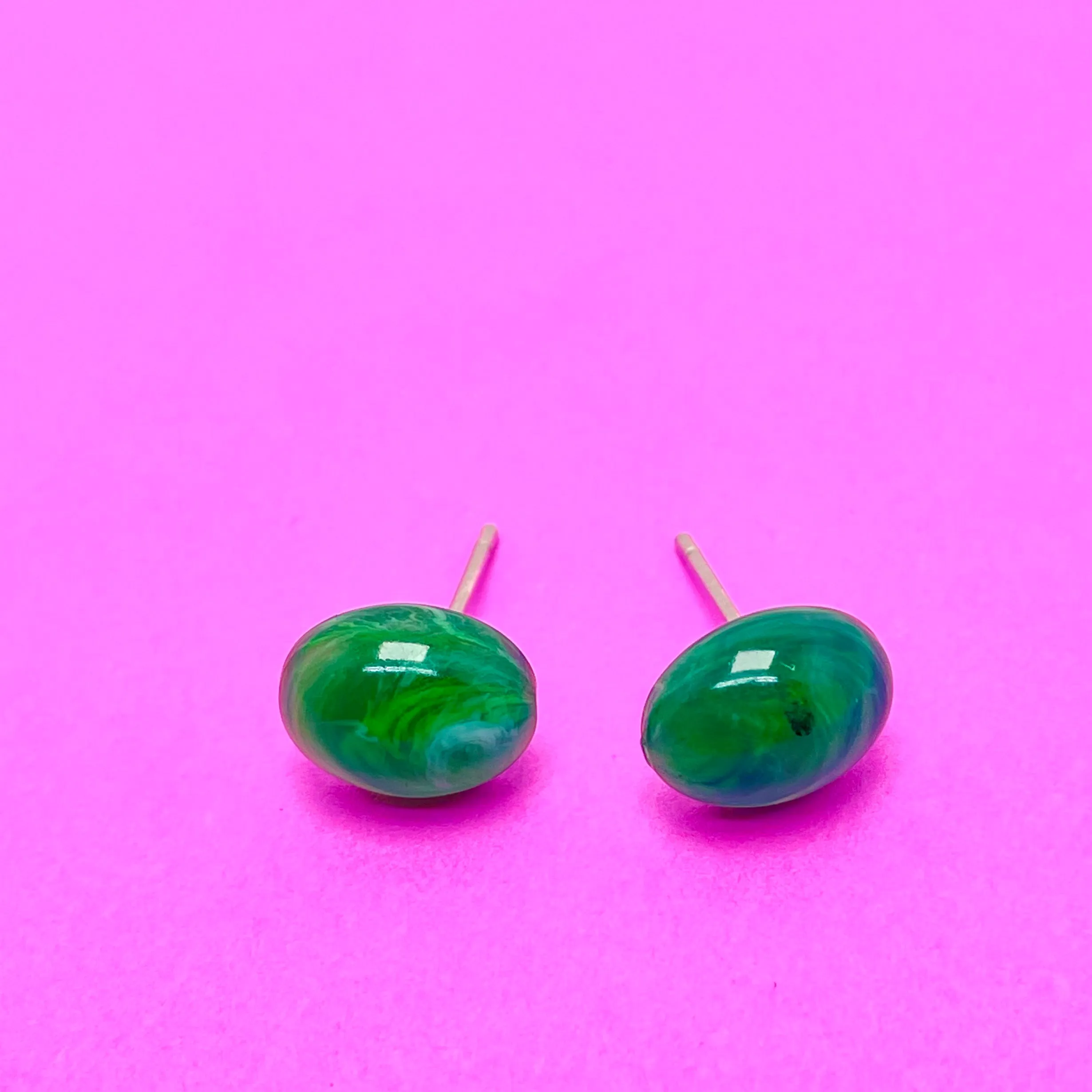 Emerald Green Marbled Oval Stud Lucite Earrings