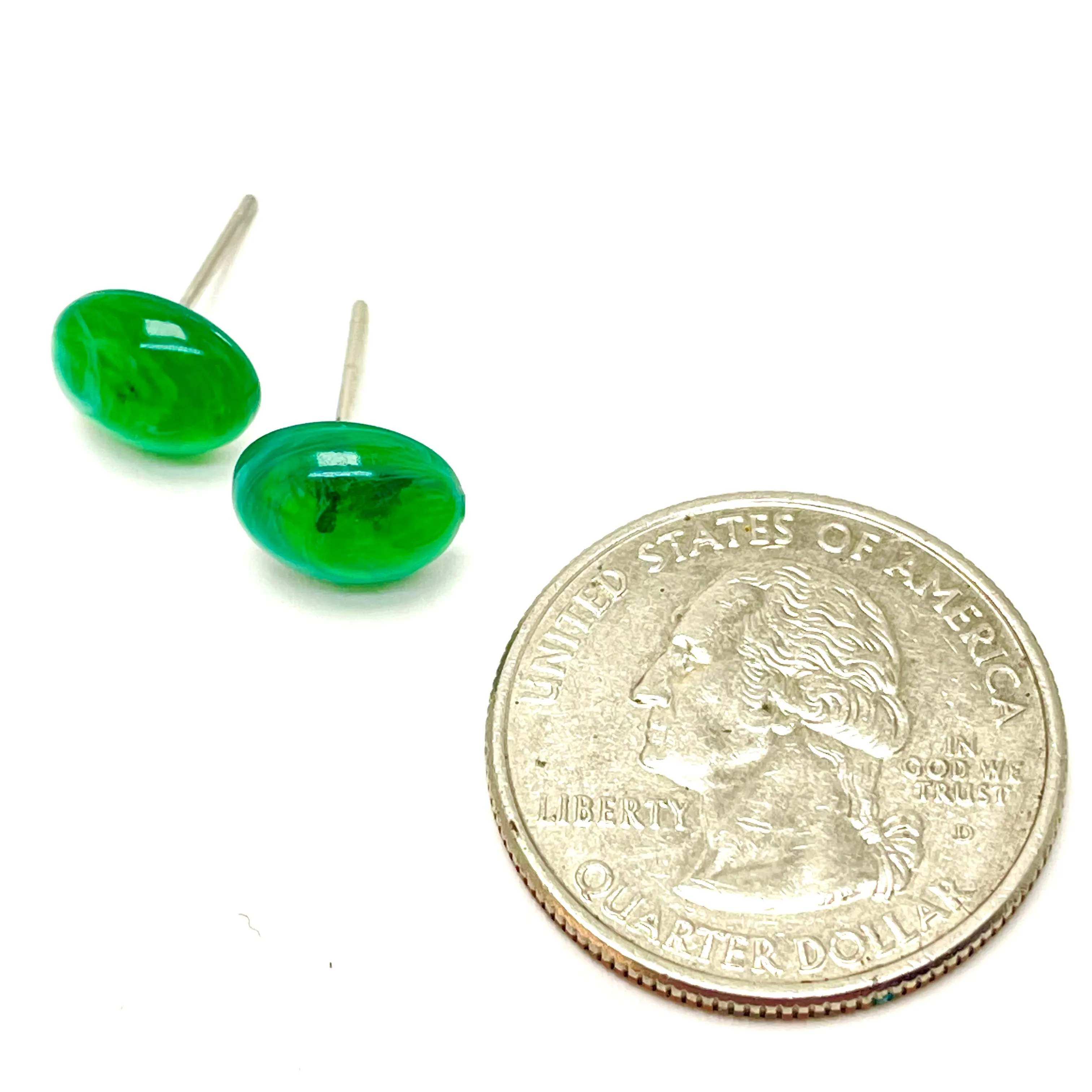 Emerald Green Marbled Oval Stud Lucite Earrings