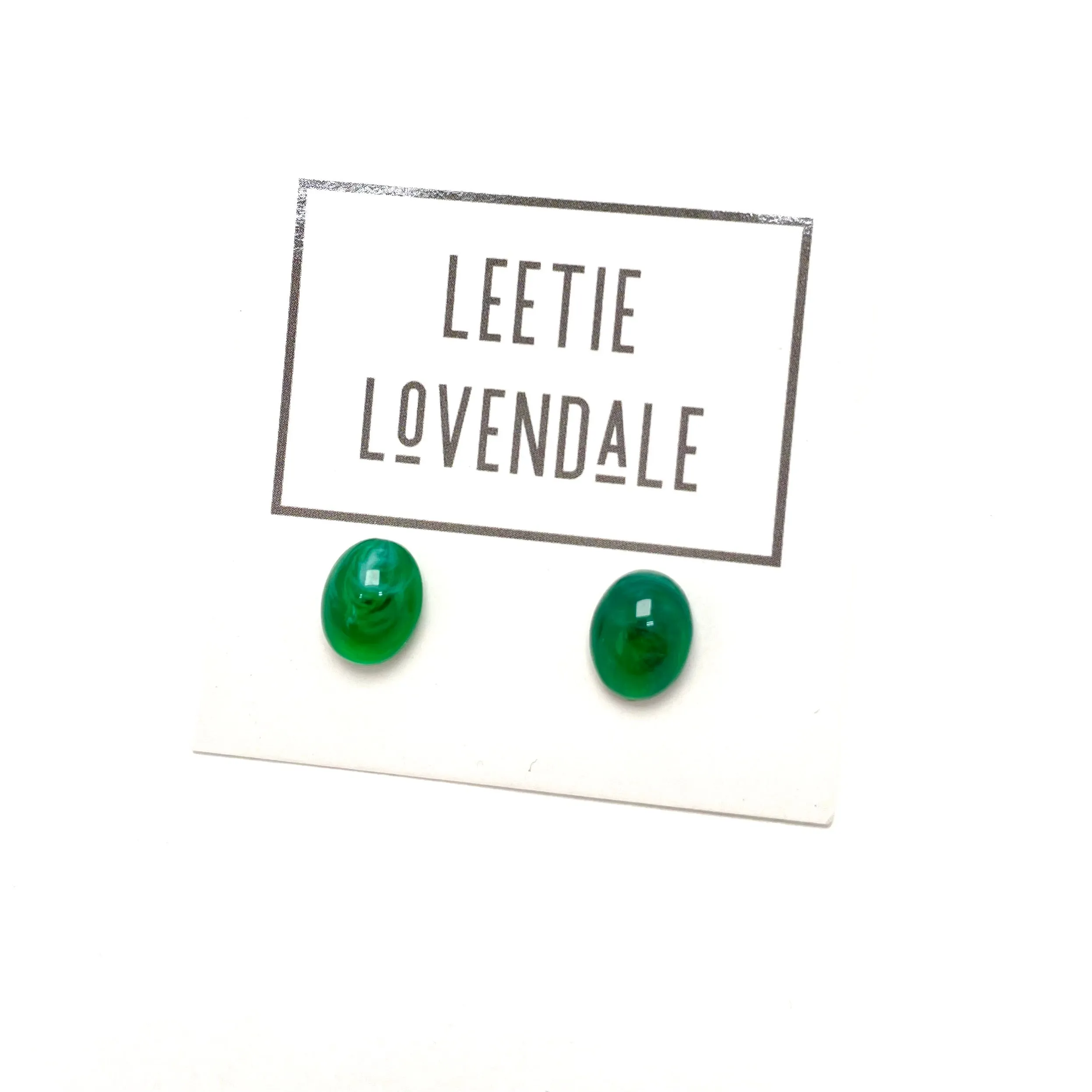 Emerald Green Marbled Oval Stud Lucite Earrings