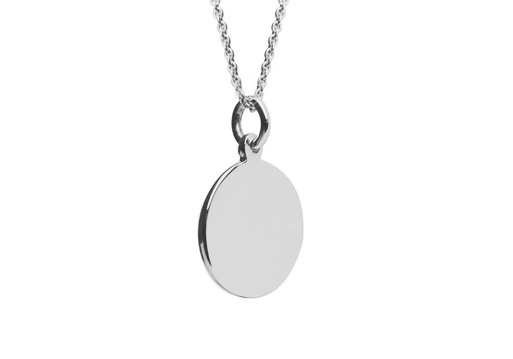 Engrave Sterling Silver Round Disc Charm Necklace