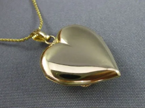 ESTATE 14KT YELLOW GOLD 3D LEAF FLOWER HEART LOCKET FLOATING PENDANT & CHAIN