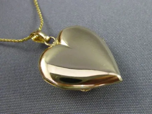 ESTATE 14KT YELLOW GOLD 3D LEAF FLOWER HEART LOCKET FLOATING PENDANT & CHAIN