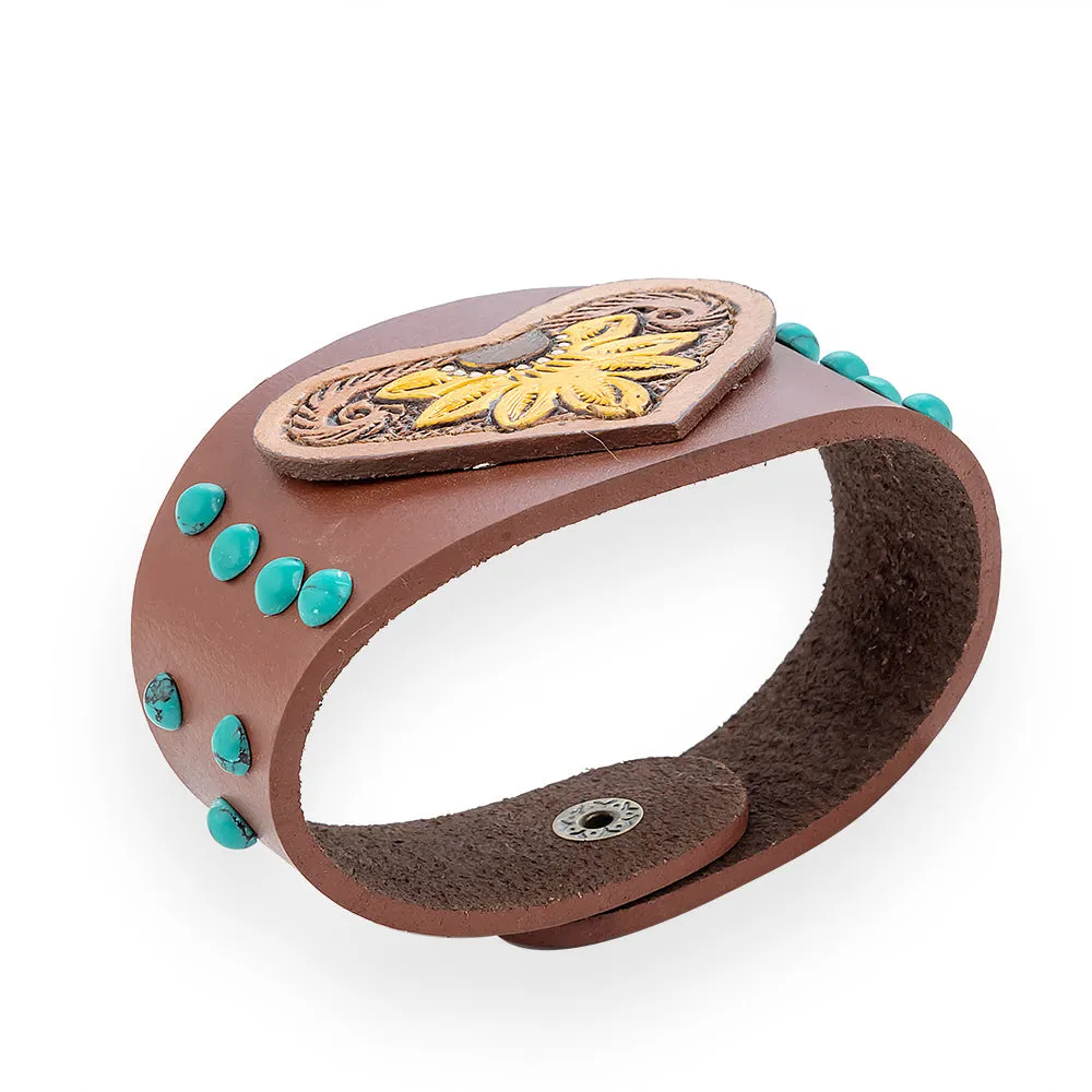 Evening's Bloom Leather Cuff Bracelet