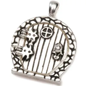 Fairy Door Charm Round Window Antique Silver