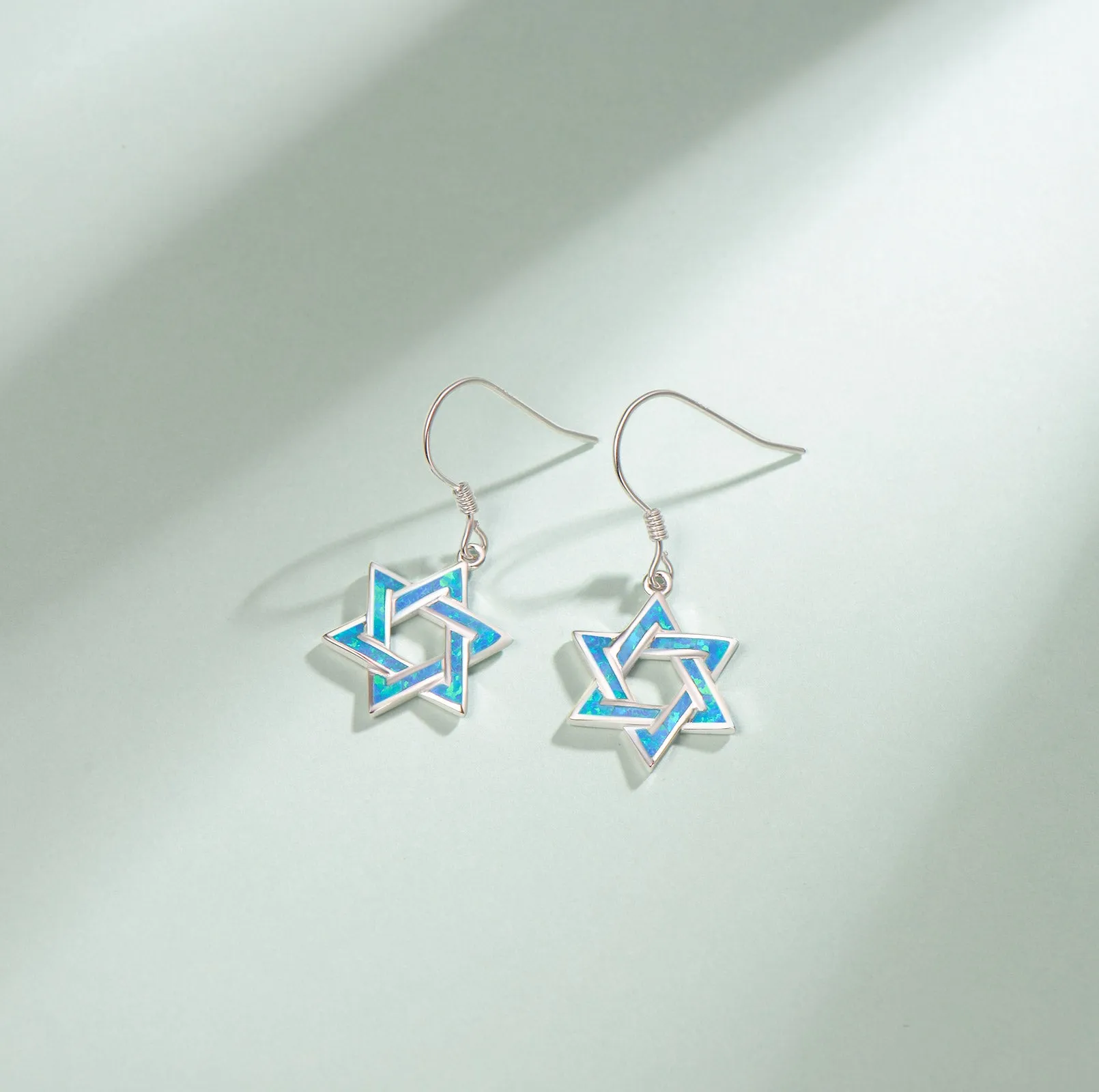 FANCIME "Opal Star of Heritage" Opal Drop Hoop Sterling Silver earrings