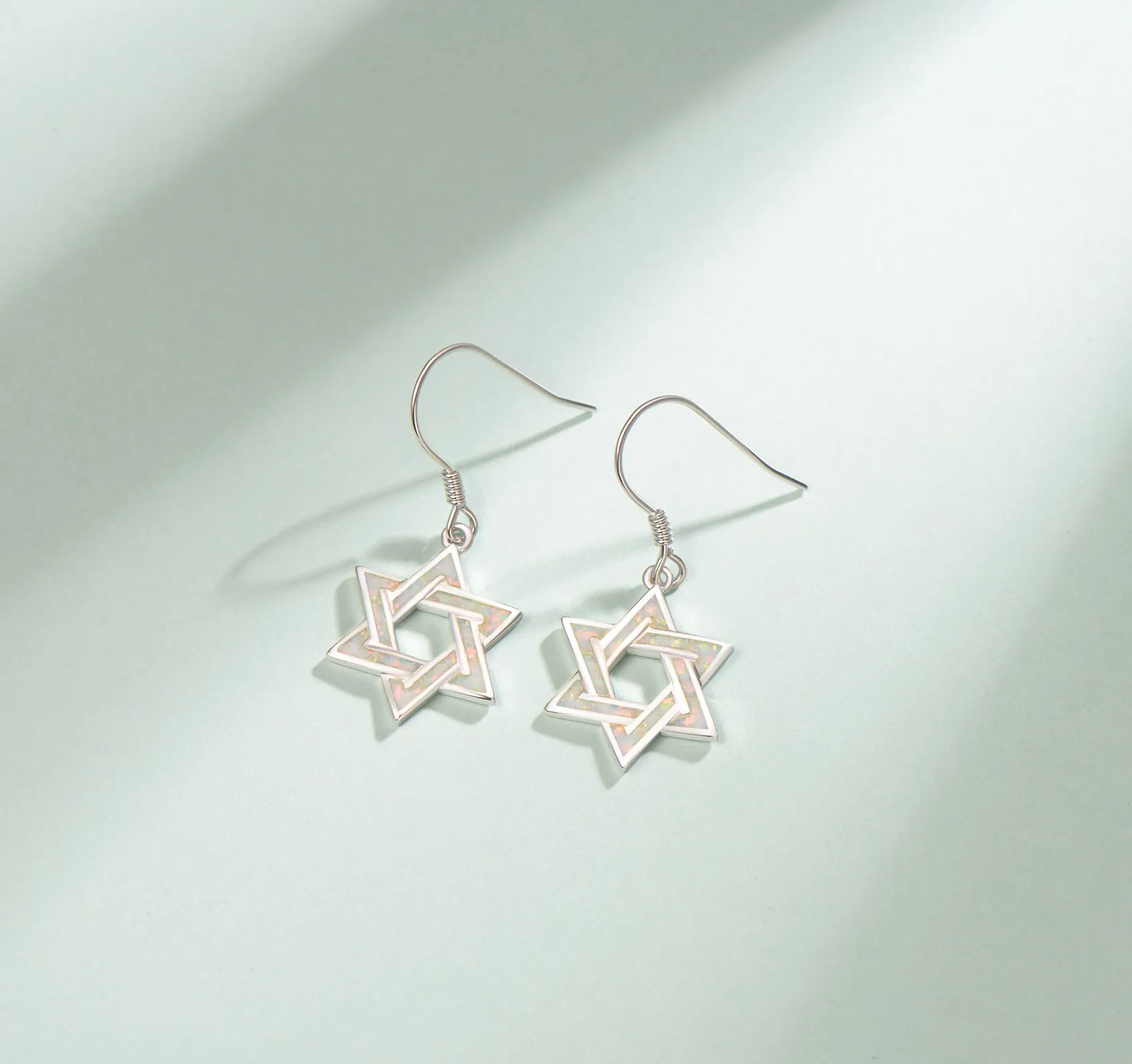 FANCIME "Opal Star of Heritage" Opal Drop Hoop Sterling Silver earrings