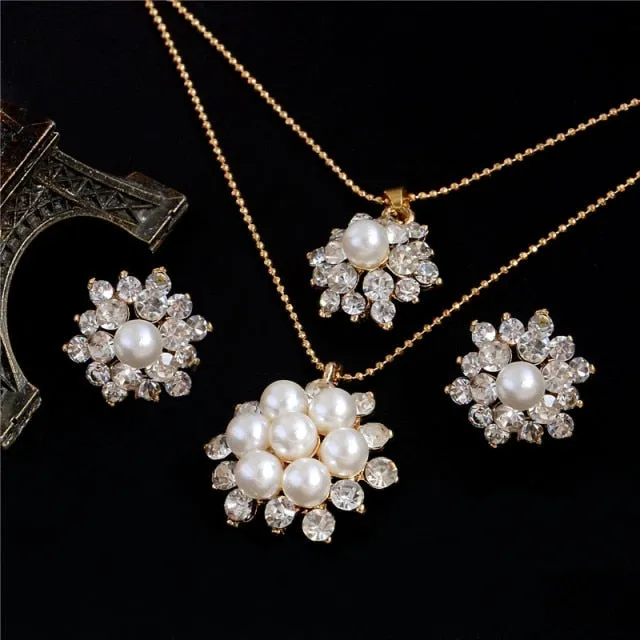 Fashion Simulated Pearl and Crystal Jewelry Sets for Brides or Any Occasion