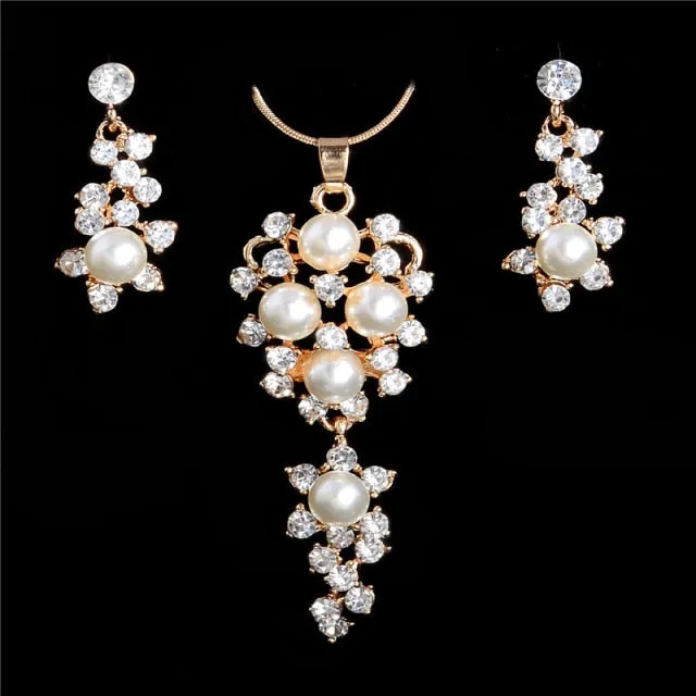 Fashion Simulated Pearl and Crystal Jewelry Sets for Brides or Any Occasion