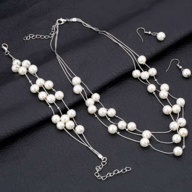 Fashion Simulated Pearl and Crystal Jewelry Sets for Brides or Any Occasion