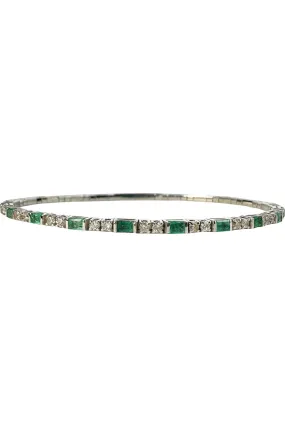 FC Creations Bracelet 18K Gold Emerald & Diamond Flexible Bangle CTTW 2.5 Carat | White Gold