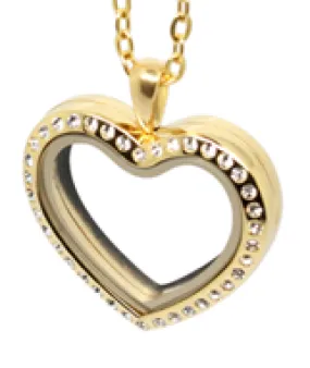 FL57 - Gold High Quality Stainless Steel CZ Heart Locket Necklace