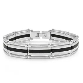 Forte Stainless Steel Forte Rubber Stripe 21cm Gents Bracelet