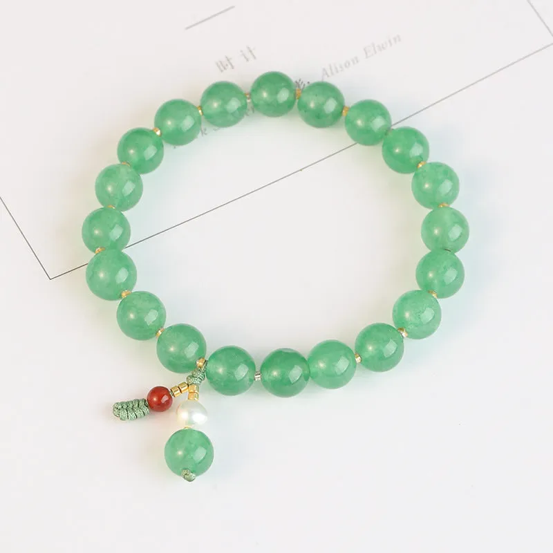 Fortune's Favor Chrysoprase Crystal Beaded Bracelet - Sterling Silver