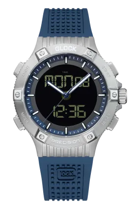 Gents Silver-Tone Steel Glock Watch with Digital Dial