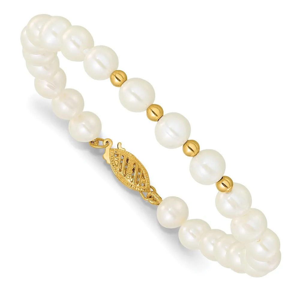 Gold 6-7mm White FW Cultured Pearl 18in. Necklace 7.25 Bracelet Earring Set - Model XF500SET