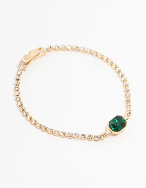 Gold Emerald Green Octagon Bohemia Czech Crystal Cup Chain Bracelet