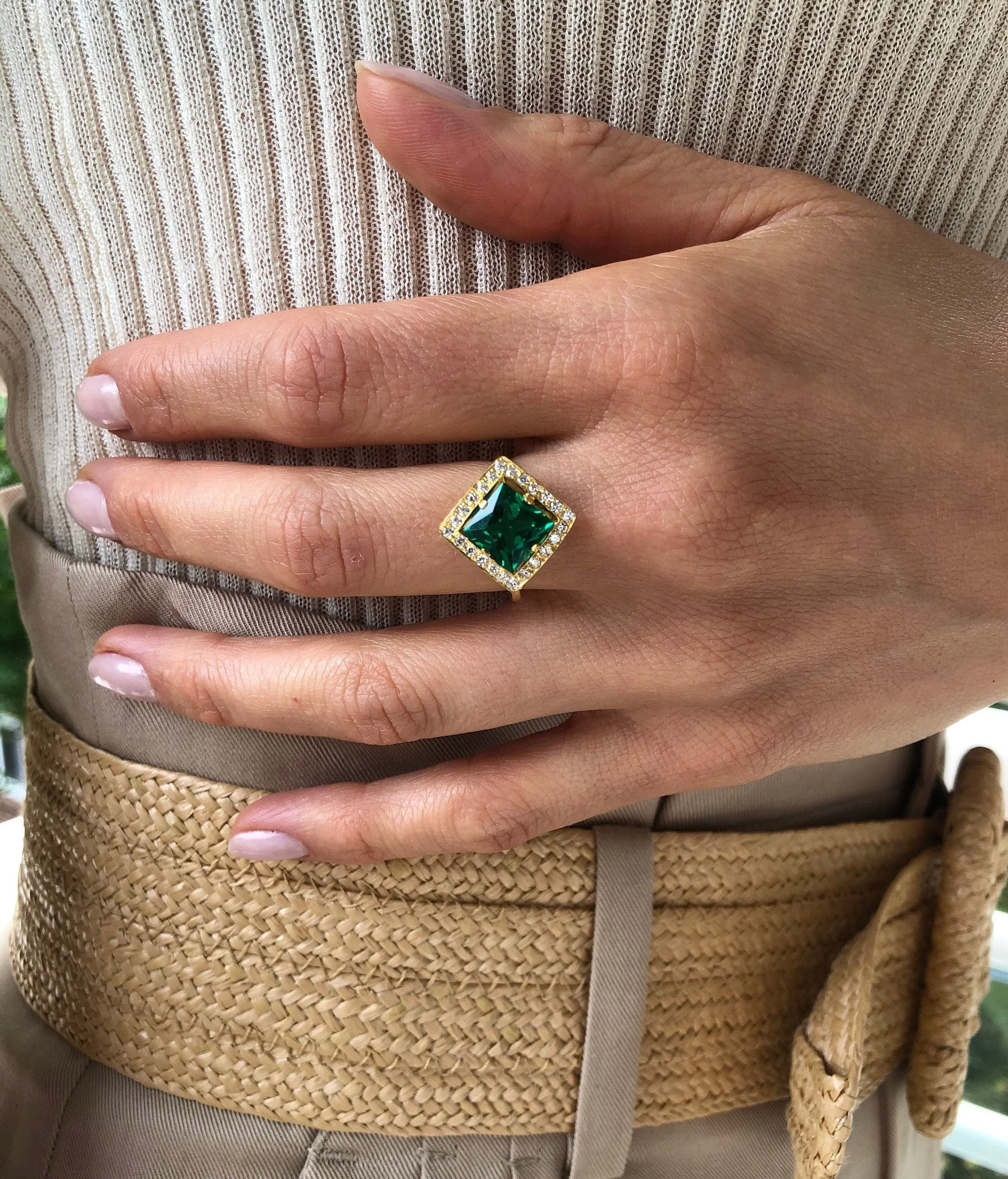 Gold Emerald Ring - Emerald Engagement Ring, Gold Emerald Vintage Ring